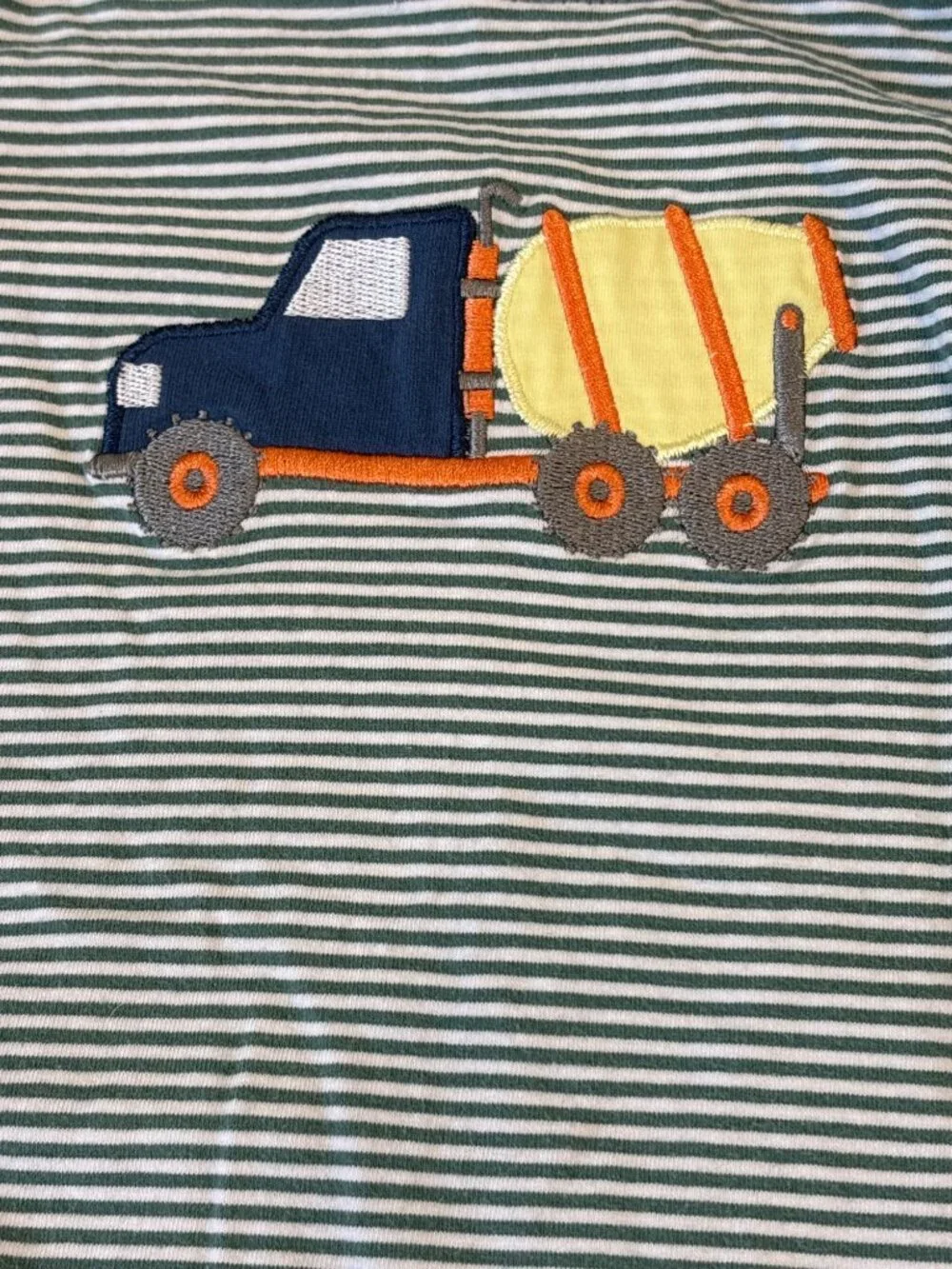 Striped Baby Romper With Cement Truck Applique Long Sleeves Snap Closure 95% Cot